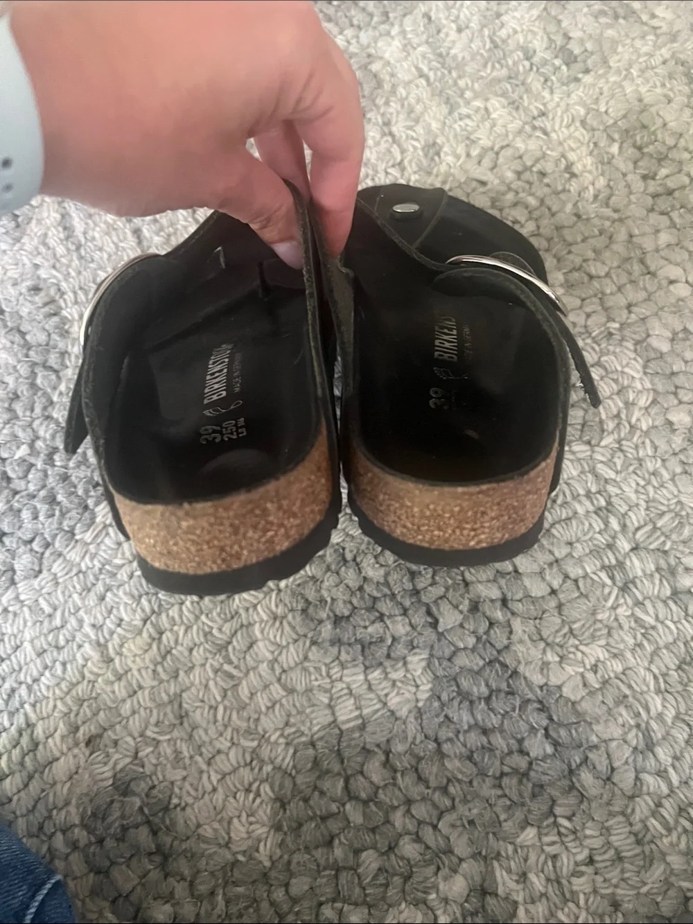 Women’s Birkenstock Big Buckle Gizeh sandal in black with silver